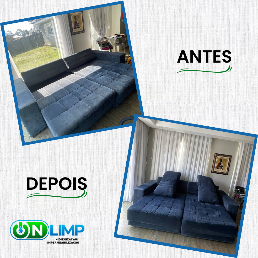 Antes e depois — Sofá Azul higienizado